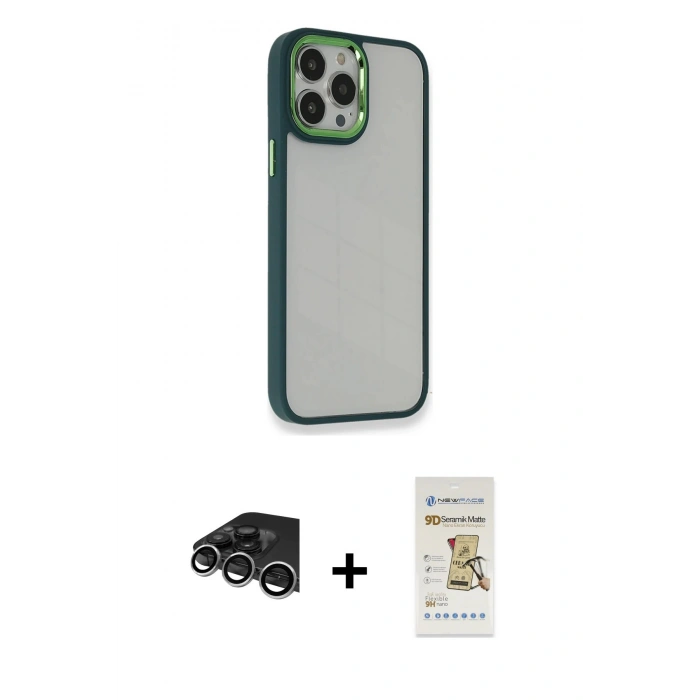 MARSİLYAN™- iPhone 14 Pro Max Kılıf Eksen Doku Prime - Siyah Mat Seramik Nano Ekran Koruyucu + Raze Metal Kamera Lens - GS