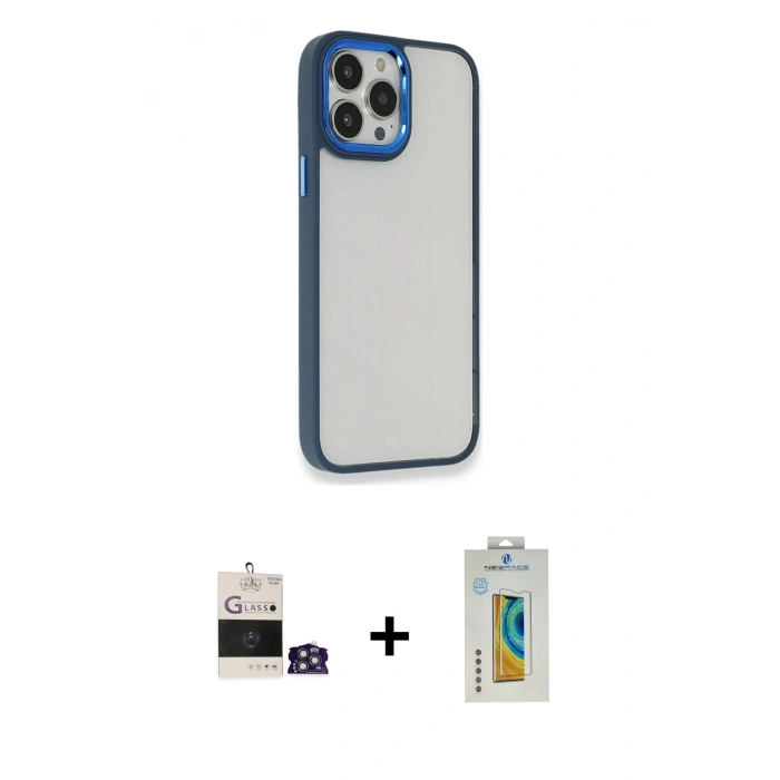 MARSİLYAN™- iPhone 14 Pro Max Kılıf Eksen Doku Prime - Siyah Polymer Nano Ekran Koruyucu + Bilvis Titan Kamera Lens - GS