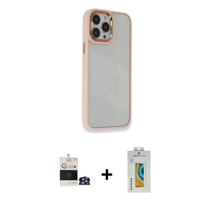 MARSİLYAN™- iPhone 14 Pro Max Kılıf Eksen Doku Prime - Siyah Polymer Nano Ekran Koruyucu + Bilvis Titan Kamera Lens - GS