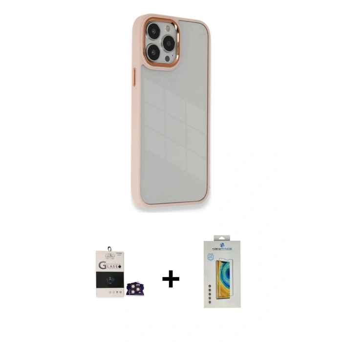 MARSİLYAN™- iPhone 14 Pro Max Kılıf Eksen Doku Prime - Siyah Polymer Nano Ekran Koruyucu + Bilvis Titan Kamera Lens - GD