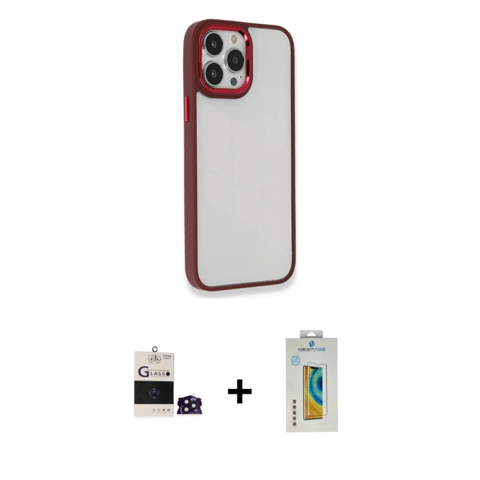 MARSİLYAN™- iPhone 14 Pro Max Kılıf Eksen Doku Prime - Siyah Polymer Nano Ekran Koruyucu + Derin Mor Bilvis Titan Kamera Lens