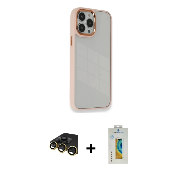 MARSİLYAN™- iPhone 14 Pro Max Kılıf Eksen Doku Prime - Siyah Polymer Nano Ekran Koruyucu + Raze Metal Kamera Lens - GD