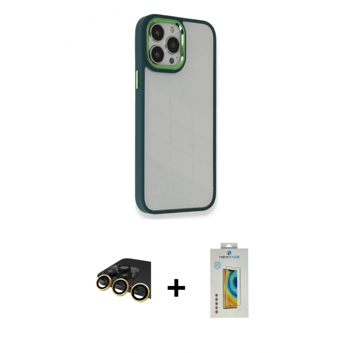 MARSİLYAN™- iPhone 14 Pro Max Kılıf Eksen Doku Prime - Siyah Polymer Nano Ekran Koruyucu + Raze Metal Kamera Lens - GD