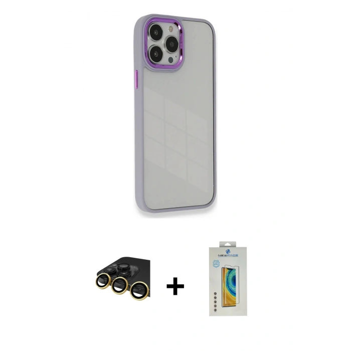 MARSİLYAN™- iPhone 14 Pro Max Kılıf Eksen Doku Prime - Siyah Polymer Nano Ekran Koruyucu + Raze Metal Kamera Lens - GD