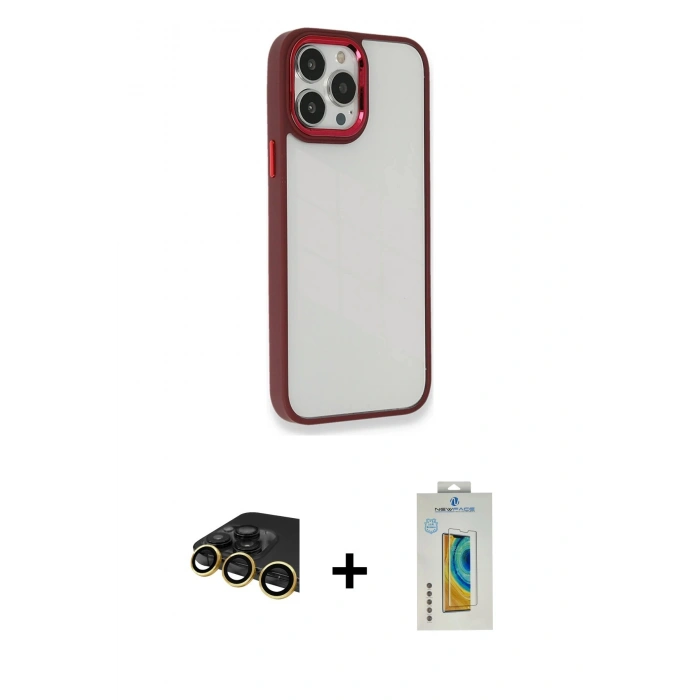 MARSİLYAN™- iPhone 14 Pro Max Kılıf Eksen Doku Prime - Siyah Polymer Nano Ekran Koruyucu + Raze Metal Kamera Lens - GD