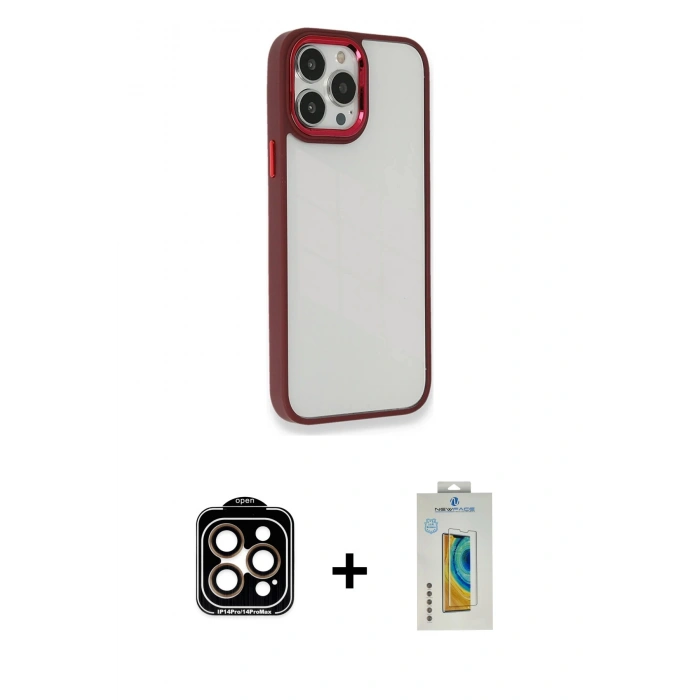 MARSİLYAN™- iPhone 14 Pro Max Kılıf Eksen Doku Prime - Siyah Polymer Nano Ekran Koruyucu + PVD Metal Kamera Lens - TU