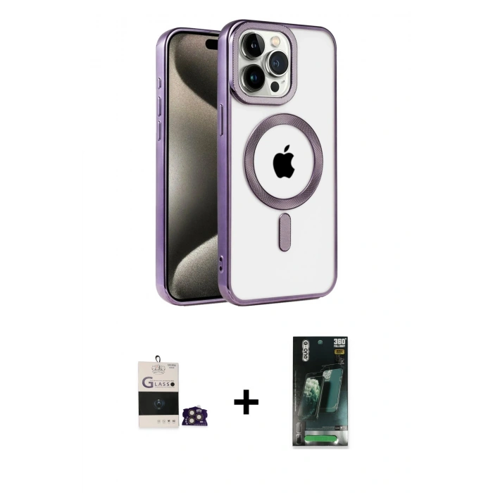 MARSİLYAN™- iPhone 14 Pro Max Kılıf Eksen Form Koleksiyonu - Şeffaf 360 Full Body Arka Koruyucu + Bilvis Titan Kamera Lens - GD
