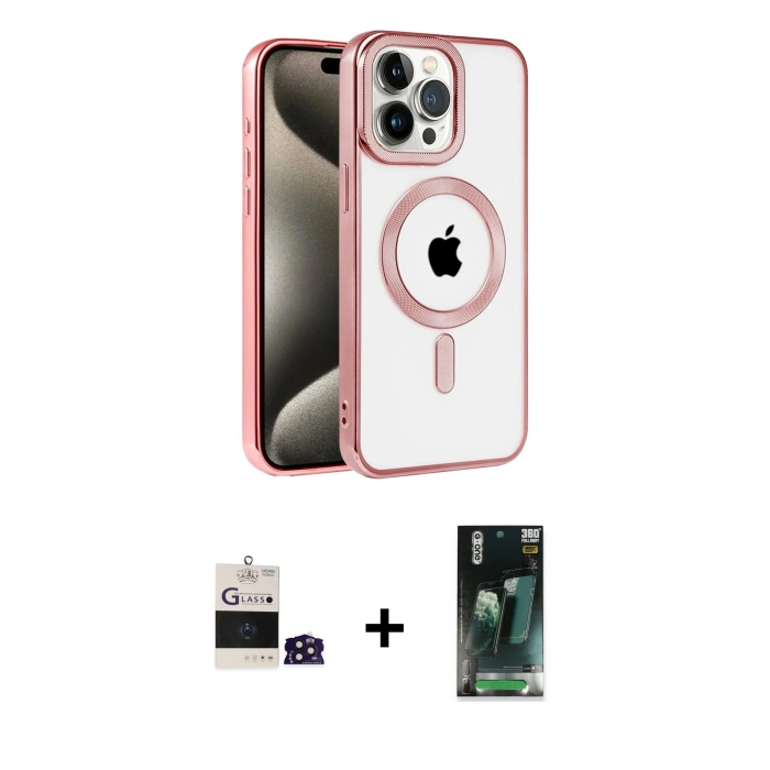 MARSİLYAN™- iPhone 14 Pro Max Kılıf Eksen Form Koleksiyonu - Şeffaf 360 Full Body Arka Koruyucu + Bilvis Titan Kamera Lens - DNMR