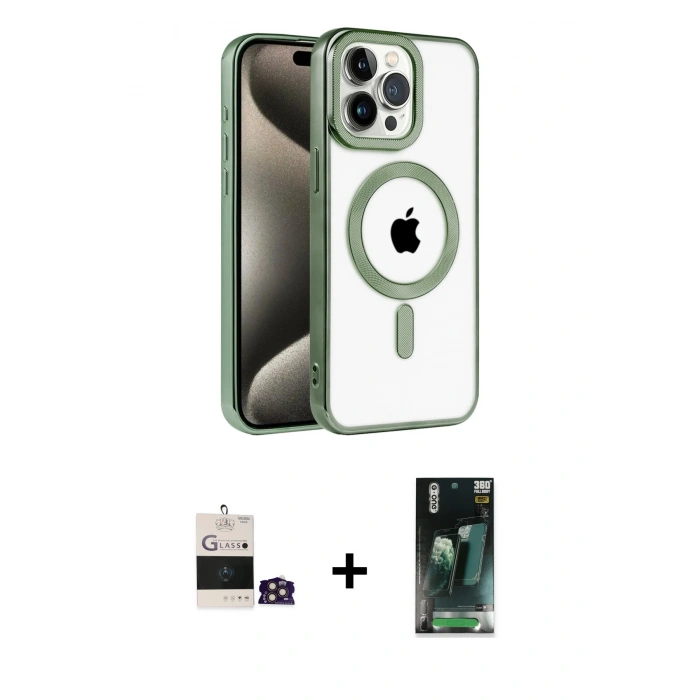 MARSİLYAN™- iPhone 14 Pro Max Kılıf Eksen Form Koleksiyonu - Şeffaf 360 Full Body Arka Koruyucu + Bilvis Titan Kamera Lens - GD
