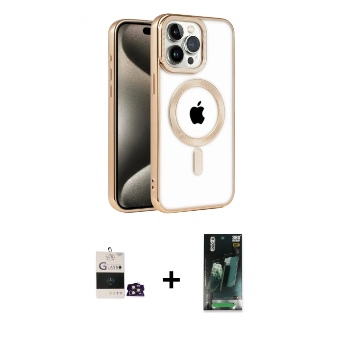 MARSİLYAN™- iPhone 14 Pro Max Kılıf Eksen Form Koleksiyonu - Şeffaf 360 Full Body Arka Koruyucu + Bilvis Titan Kamera Lens - GD
