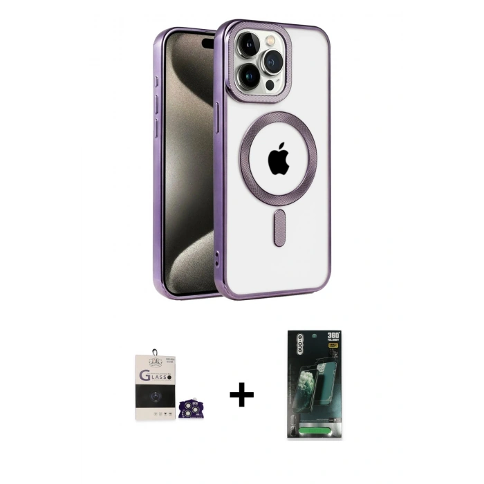 MARSİLYAN™- iPhone 14 Pro Max Kılıf Eksen Form Koleksiyonu - Şeffaf 360 Full Body Arka Koruyucu + Bilvis Titan Kamera Lens - GS