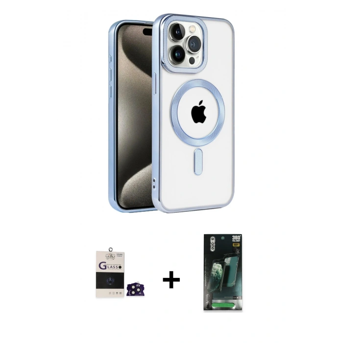 MARSİLYAN™- iPhone 14 Pro Max Kılıf Eksen Form Koleksiyonu - Şeffaf 360 Full Body Arka Koruyucu + Bilvis Titan Kamera Lens - DNMR