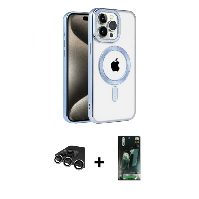 MARSİLYAN™- iPhone 14 Pro Max Kılıf Eksen Form Koleksiyonu - Şeffaf 360 Full Body Arka Koruyucu + Raze Metal Kamera Lens - GS