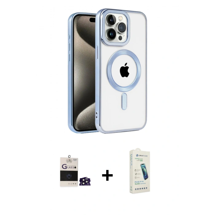 MARSİLYAN™- iPhone 14 Pro Max Kılıf Eksen Form Koleksiyonu - Şeffaf Pasifik Cam Ekran Koruyucu + Bilvis Titan Kamera Lens - DNMR