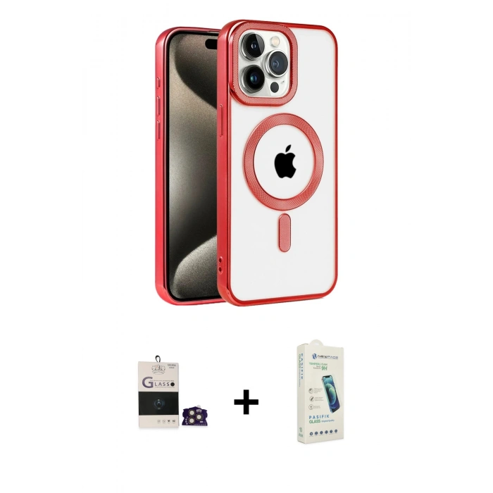 MARSİLYAN™- iPhone 14 Pro Max Kılıf Eksen Form Koleksiyonu - Şeffaf Pasifik Cam Ekran Koruyucu + Bilvis Titan Kamera Lens - GD