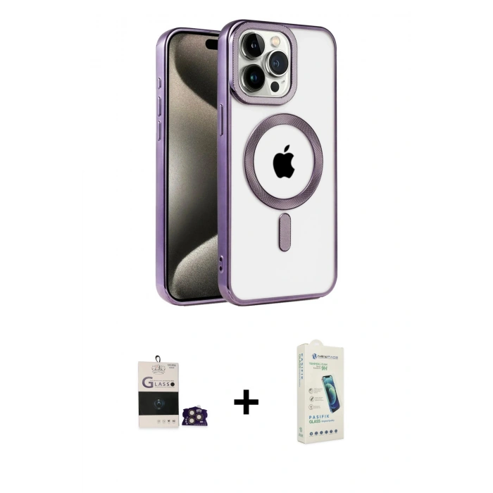 MARSİLYAN™- iPhone 14 Pro Max Kılıf Eksen Form Koleksiyonu - Şeffaf Pasifik Cam Ekran Koruyucu + Bilvis Titan Kamera Lens - GD