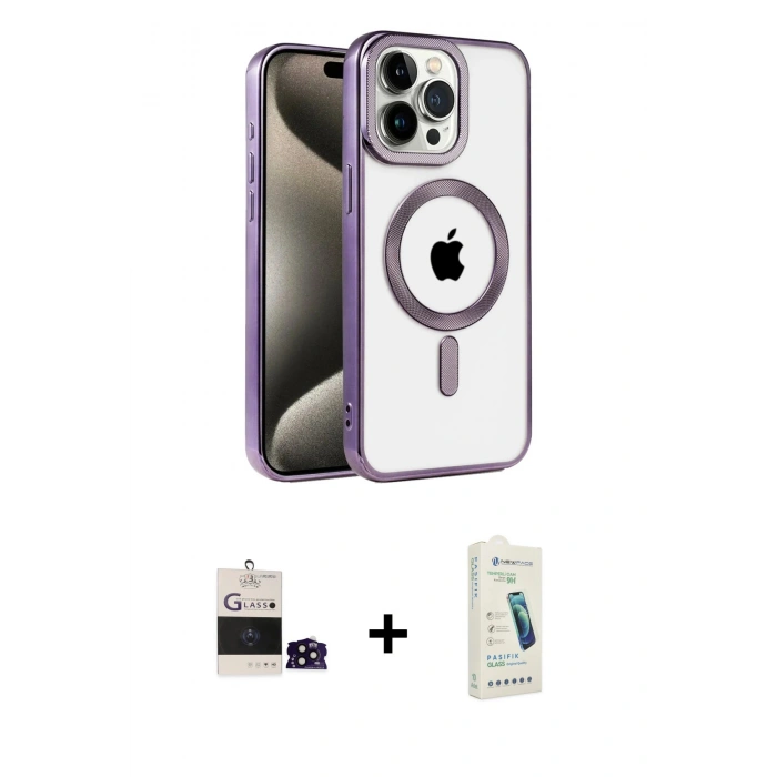 MARSİLYAN™- iPhone 14 Pro Max Kılıf Eksen Form Koleksiyonu - Şeffaf Pasifik Cam Ekran Koruyucu + Bilvis Titan Kamera Lens - SH