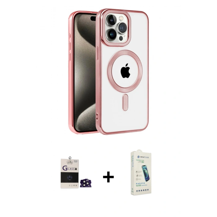 MARSİLYAN™- iPhone 14 Pro Max Kılıf Eksen Form Koleksiyonu - Şeffaf Pasifik Cam Ekran Koruyucu + Bilvis Titan Kamera Lens - DNMR