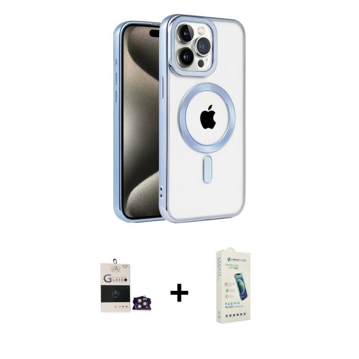 MARSİLYAN™- iPhone 14 Pro Max Kılıf Eksen Form Koleksiyonu - Şeffaf Pasifik Cam Ekran Koruyucu + Bilvis Titan Kamera Lens - GD