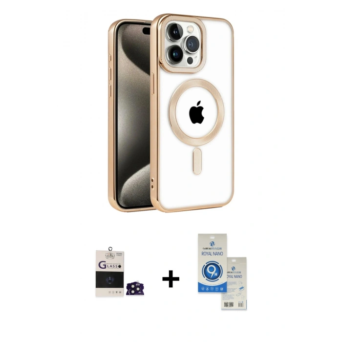 MARSİLYAN™- iPhone 14 Pro Max Kılıf Eksen Form Koleksiyonu - Şeffaf Royal Nano Ekran Koruyucu + Bilvis Titan Kamera Lens - DNMR