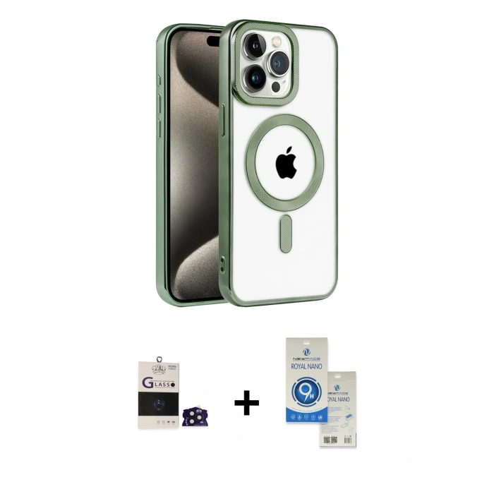 MARSİLYAN™- iPhone 14 Pro Max Kılıf Eksen Form Koleksiyonu - Şeffaf Royal Nano Ekran Koruyucu + Bilvis Titan Kamera Lens - DNMR