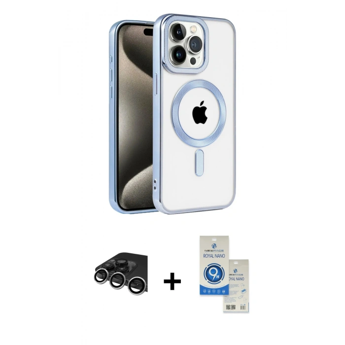 MARSİLYAN™- iPhone 14 Pro Max Kılıf Eksen Form Koleksiyonu - Şeffaf Royal Nano Ekran Koruyucu + Raze Metal Kamera Lens - GS