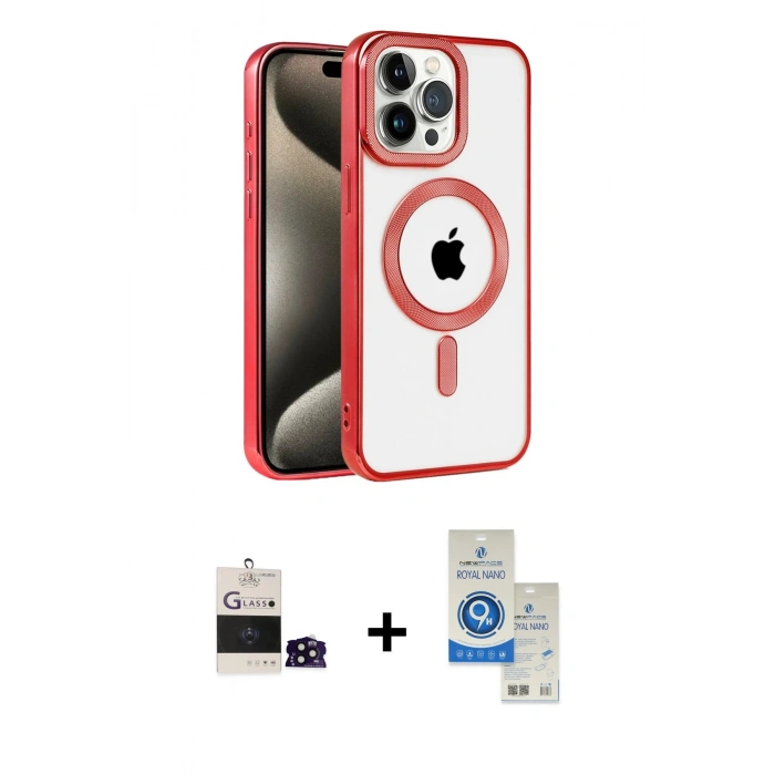 MARSİLYAN™- iPhone 14 Pro Max Kılıf Eksen Form Koleksiyonu - Şeffaf Royal Nano Ekran Koruyucu + Siyah Bilvis Titan Kamera Lens