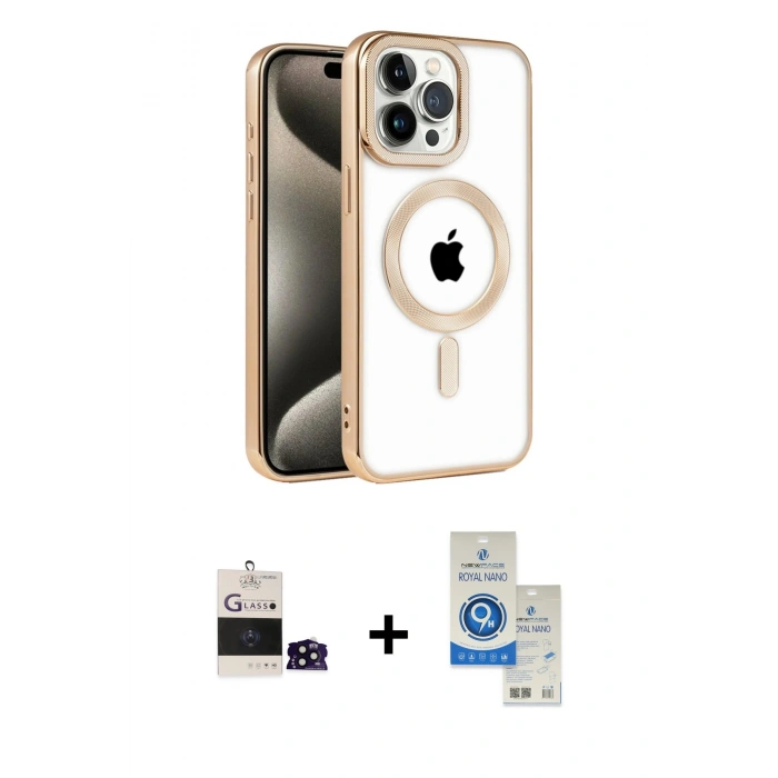 MARSİLYAN™- iPhone 14 Pro Max Kılıf Eksen Form Koleksiyonu - Şeffaf Royal Nano Ekran Koruyucu + Siyah Bilvis Titan Kamera Lens