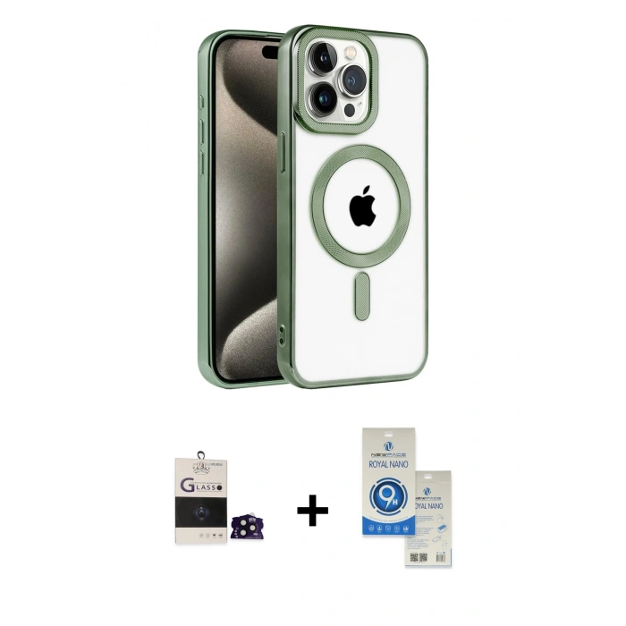 MARSİLYAN™- iPhone 14 Pro Max Kılıf Eksen Form Koleksiyonu - Şeffaf Royal Nano Ekran Koruyucu + Siyah Bilvis Titan Kamera Lens
