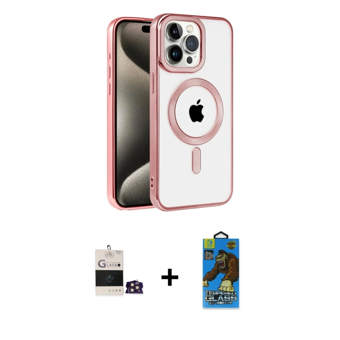 MARSİLYAN™- iPhone 14 Pro Max Kılıf Eksen Form Koleksiyonu - Siyah 18D Cam Ekran Koruyucu + Bilvis Titan Kamera Lens - GD