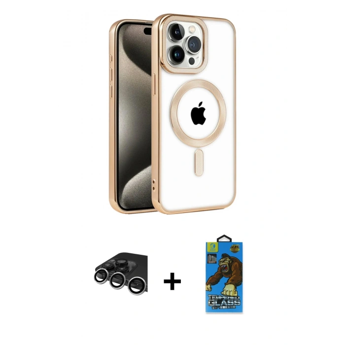 MARSİLYAN™- iPhone 14 Pro Max Kılıf Eksen Form Koleksiyonu - Siyah 18D Cam Ekran Koruyucu + Raze Metal Kamera Lens - GS