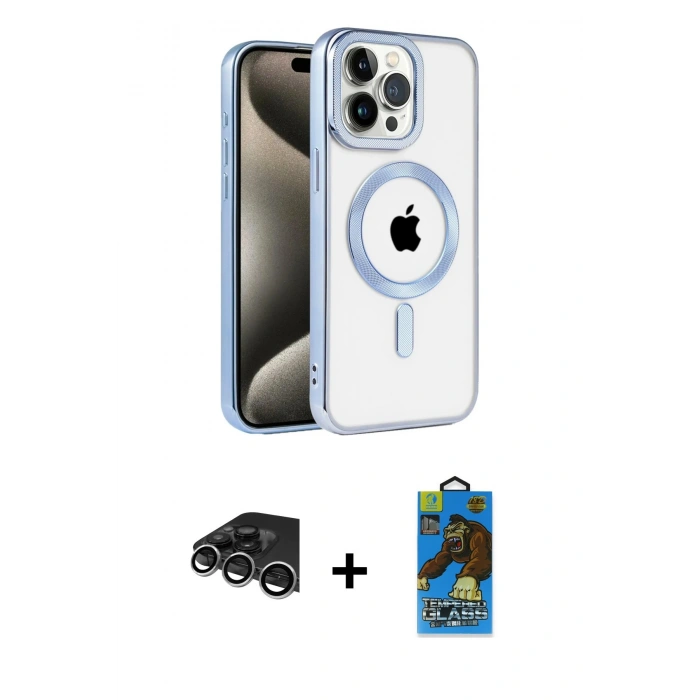 MARSİLYAN™- iPhone 14 Pro Max Kılıf Eksen Form Koleksiyonu - Siyah 18D Cam Ekran Koruyucu + Raze Metal Kamera Lens - GS