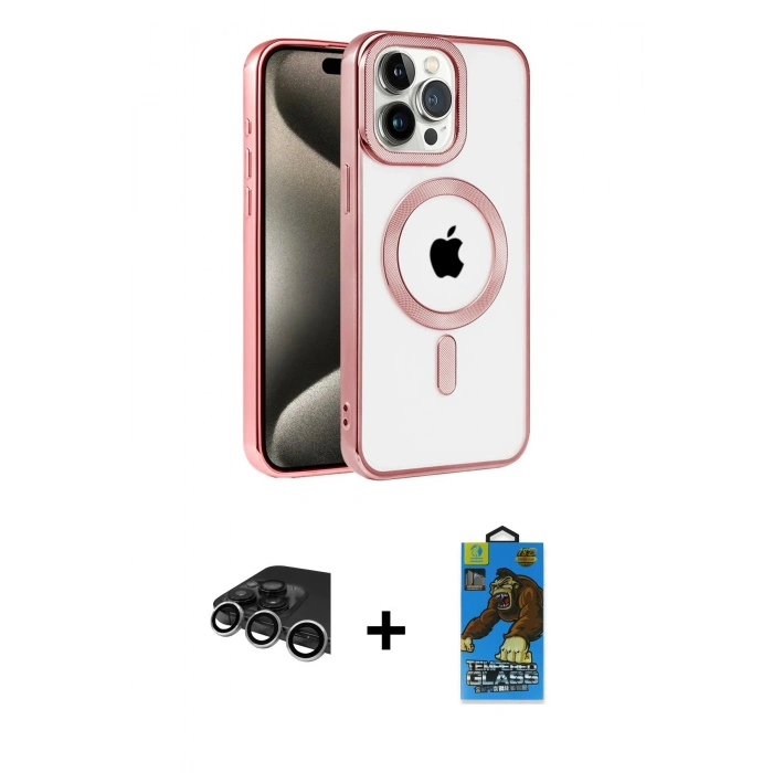 MARSİLYAN™- iPhone 14 Pro Max Kılıf Eksen Form Koleksiyonu - Siyah 18D Cam Ekran Koruyucu + Raze Metal Kamera Lens - GS