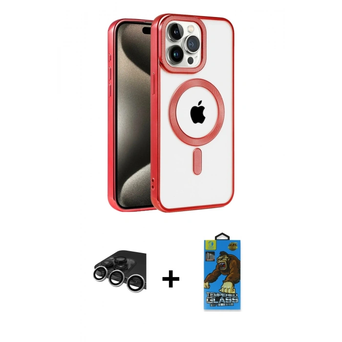 MARSİLYAN™- iPhone 14 Pro Max Kılıf Eksen Form Koleksiyonu - Siyah 18D Cam Ekran Koruyucu + Raze Metal Kamera Lens - GS