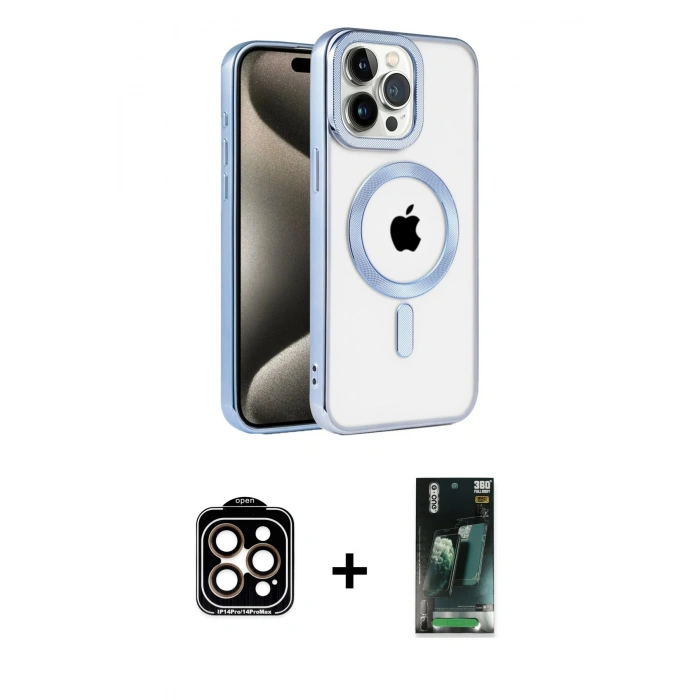 MARSİLYAN™- iPhone 14 Pro Max Kılıf Eksen Form Koleksiyonu - Siyah 360 Mat Full Body Arka Koruyucu + Turuncu PVD Metal Kamera Lens