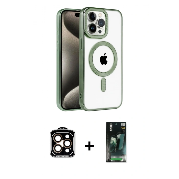 MARSİLYAN™- iPhone 14 Pro Max Kılıf Eksen Form Koleksiyonu - Siyah 360 Mat Full Body Arka Koruyucu + Turuncu PVD Metal Kamera Lens