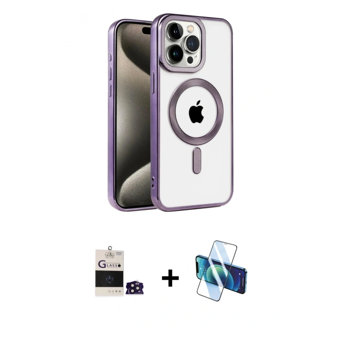 MARSİLYAN™- iPhone 14 Pro Max Kılıf Eksen Form Koleksiyonu - Siyah 3D Antistatik Cam Ekran Koruyucu + Bilvis Titan Kamera Lens - DNMR