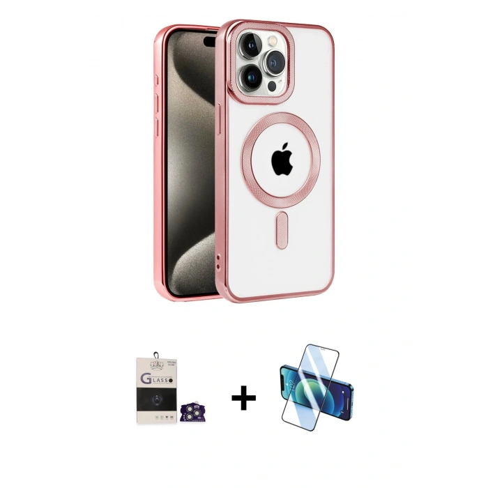 MARSİLYAN™- iPhone 14 Pro Max Kılıf Eksen Form Koleksiyonu - Siyah 3D Antistatik Cam Ekran Koruyucu + Bilvis Titan Kamera Lens - GS
