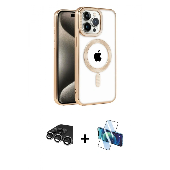 MARSİLYAN™- iPhone 14 Pro Max Kılıf Eksen Form Koleksiyonu - Siyah 3D Antistatik Cam Ekran Koruyucu + Raze Metal Kamera Lens - GS