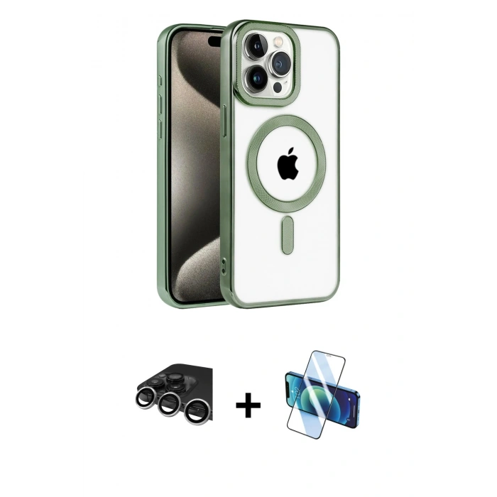 MARSİLYAN™- iPhone 14 Pro Max Kılıf Eksen Form Koleksiyonu - Siyah 3D Antistatik Cam Ekran Koruyucu + Raze Metal Kamera Lens - GS