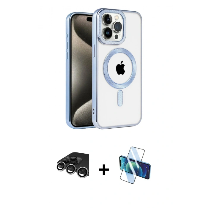MARSİLYAN™- iPhone 14 Pro Max Kılıf Eksen Form Koleksiyonu - Siyah 3D Antistatik Cam Ekran Koruyucu + Raze Metal Kamera Lens - GS
