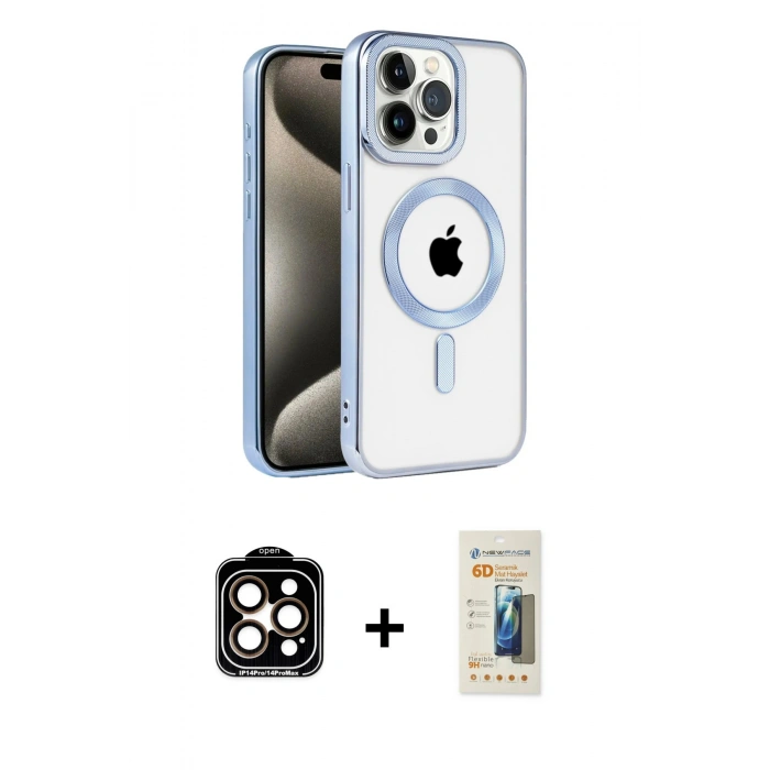 MARSİLYAN™- iPhone 14 Pro Max Kılıf Eksen Form Koleksiyonu - Siyah 6D Mat Seramik Hayalet Nano Ekran Koruyucu + PVD Metal Kamera Lens - TU