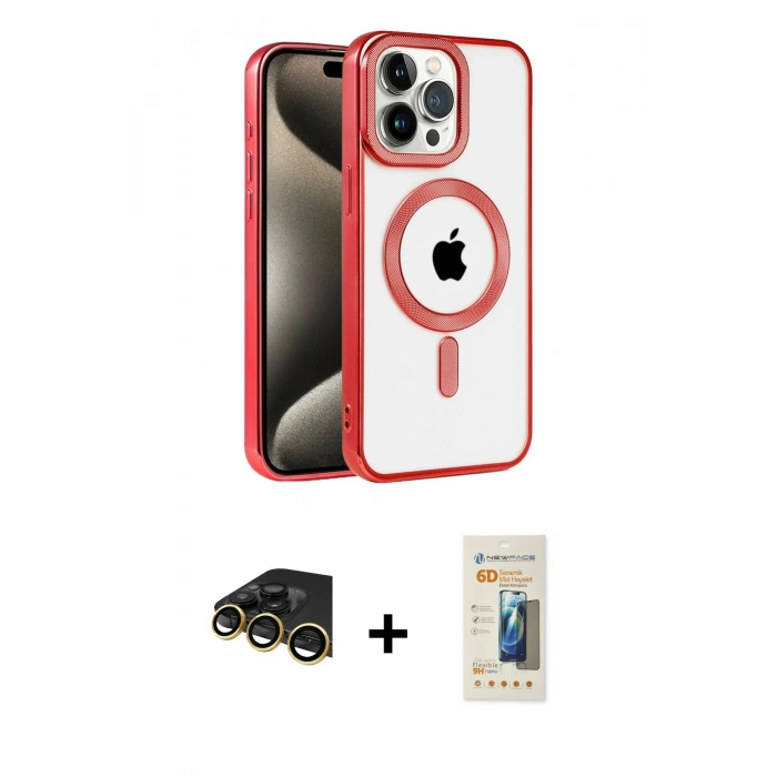 MARSİLYAN™- iPhone 14 Pro Max Kılıf Eksen Form Koleksiyonu - Siyah 6D Mat Seramik Hayalet Nano Ekran Koruyucu + Raze Metal Kamera Lens - GD