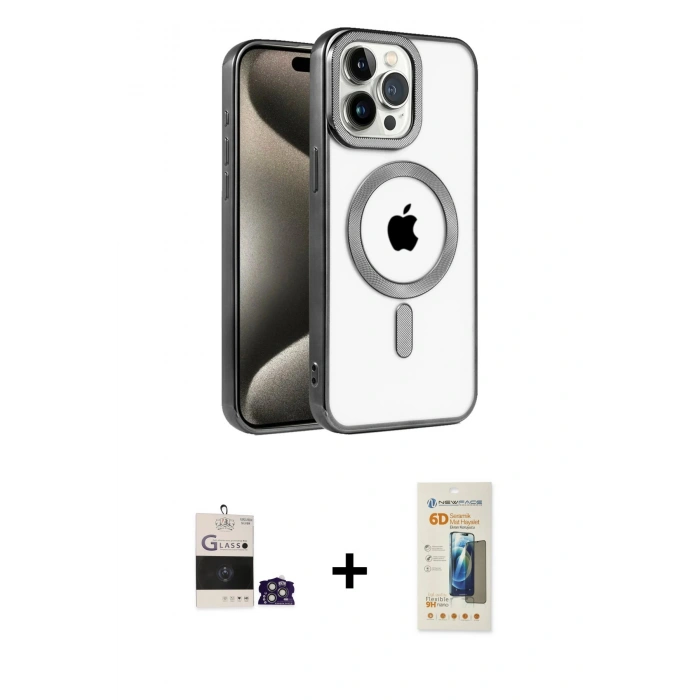 MARSİLYAN™- iPhone 14 Pro Max Kılıf Eksen Form Koleksiyonu - Siyah 6D Mat Seramik Hayalet Nano Ekran Koruyucu + Bilvis Titan Kamera Lens - GS