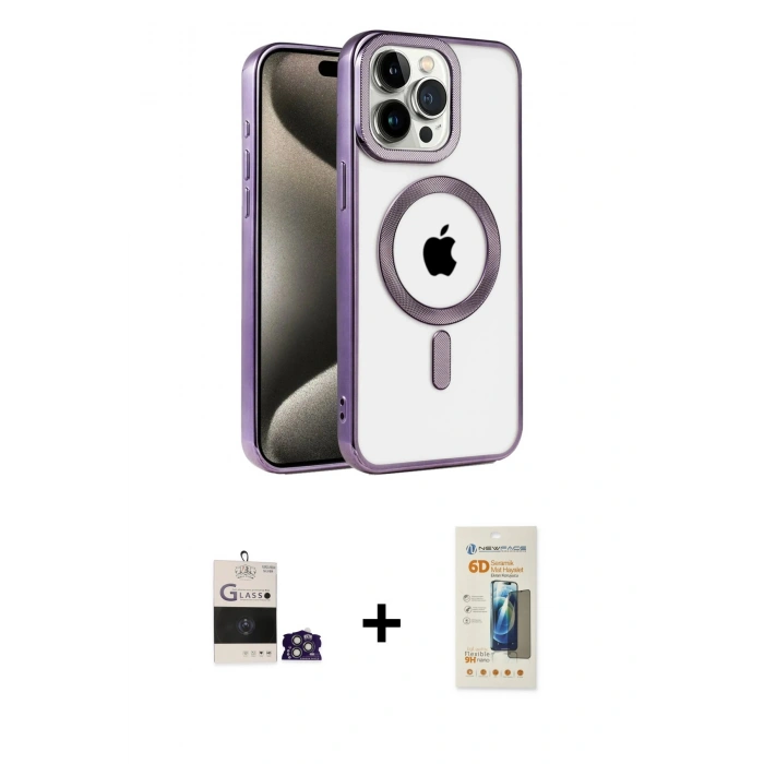 MARSİLYAN™- iPhone 14 Pro Max Kılıf Eksen Form Koleksiyonu - Siyah 6D Mat Seramik Hayalet Nano Ekran Koruyucu + Bilvis Titan Kamera Lens - GS