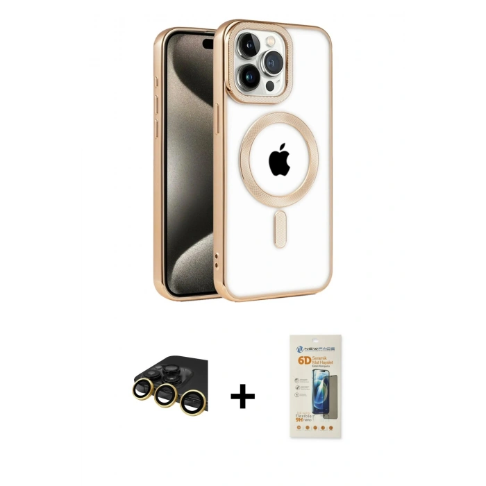 MARSİLYAN™- iPhone 14 Pro Max Kılıf Eksen Form Koleksiyonu - Siyah 6D Mat Seramik Hayalet Nano Ekran Koruyucu + Raze Metal Kamera Lens - GD