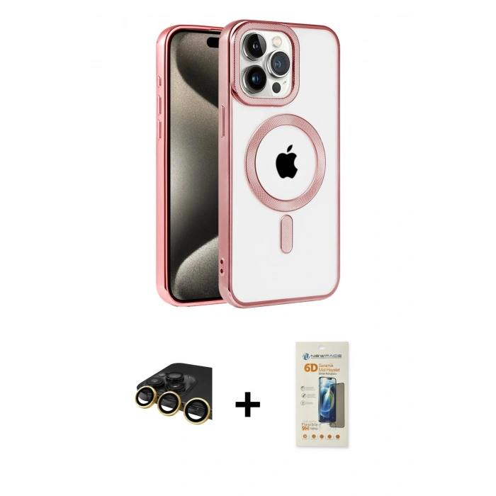MARSİLYAN™- iPhone 14 Pro Max Kılıf Eksen Form Koleksiyonu - Siyah 6D Mat Seramik Hayalet Nano Ekran Koruyucu + Raze Metal Kamera Lens - GD