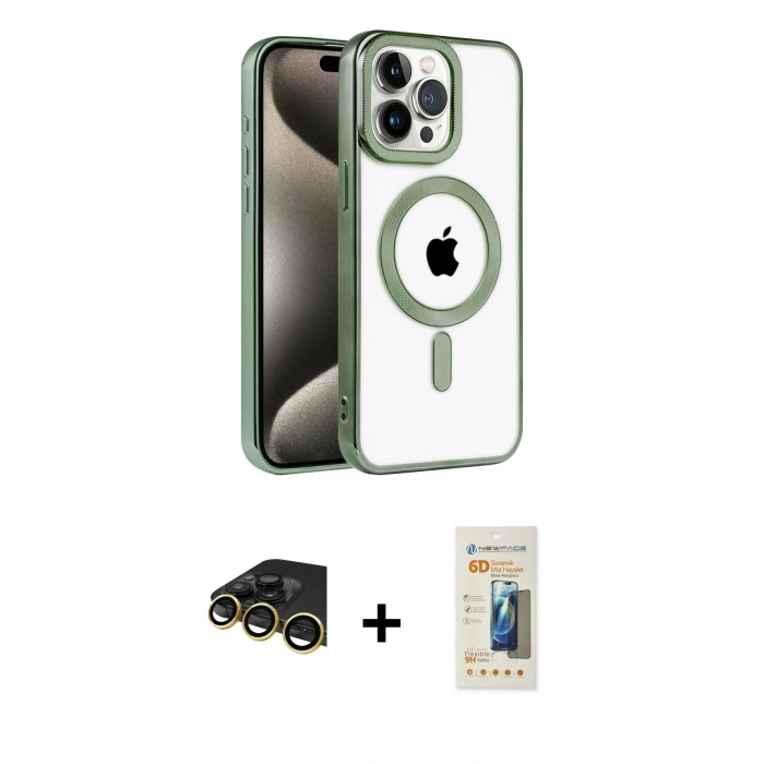 MARSİLYAN™- iPhone 14 Pro Max Kılıf Eksen Form Koleksiyonu - Siyah 6D Mat Seramik Hayalet Nano Ekran Koruyucu + Raze Metal Kamera Lens - GD