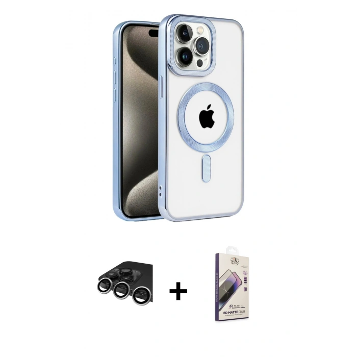 MARSİLYAN™- iPhone 14 Pro Max Kılıf Eksen Form Koleksiyonu - Siyah Bilvis 3D Mat Cam Ekran Koruyucu + Raze Metal Kamera Lens - GS