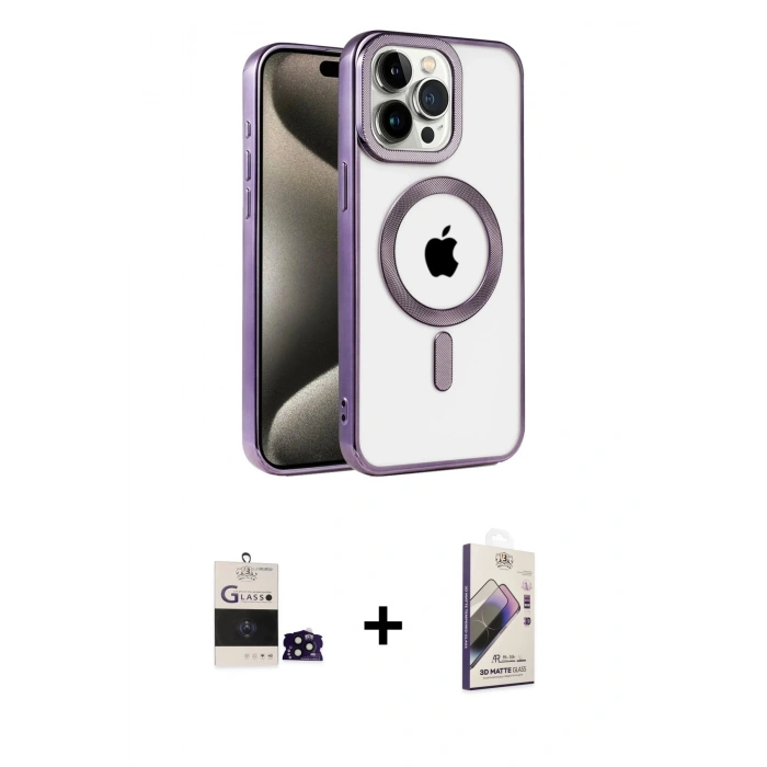 MARSİLYAN™- iPhone 14 Pro Max Kılıf Eksen Form Koleksiyonu - Siyah Bilvis 3D Mat Cam Ekran Koruyucu + Bilvis Titan Kamera Lens - SH